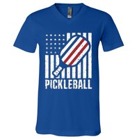 Pickleball Usa Us Flag Pickleball Player Paddleball Lover Great Gift V-Neck T-Shirt