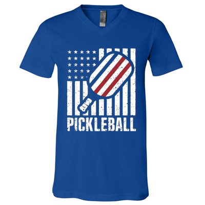 Pickleball Usa Us Flag Pickleball Player Paddleball Lover Great Gift V-Neck T-Shirt