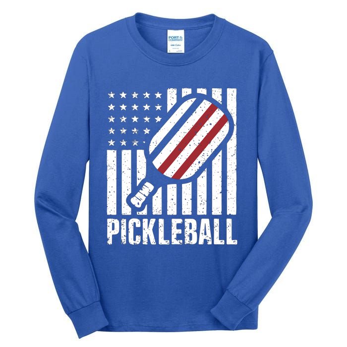 Pickleball Usa Us Flag Pickleball Player Paddleball Lover Great Gift Tall Long Sleeve T-Shirt