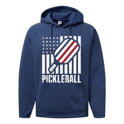 Pickleball Usa Us Flag Pickleball Player Paddleball Lover Great Gift Performance Fleece Hoodie