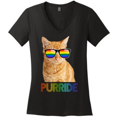 Puuride Gay Pride LGBT Cat Women's V-Neck T-Shirt