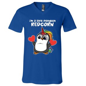 Penguin Unicorn Valentines Day Cute Magical Mystical Animal Gift V-Neck T-Shirt