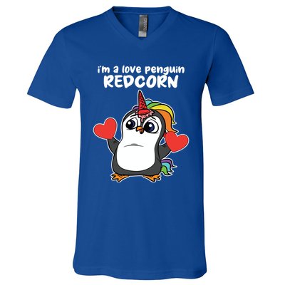 Penguin Unicorn Valentines Day Cute Magical Mystical Animal Gift V-Neck T-Shirt