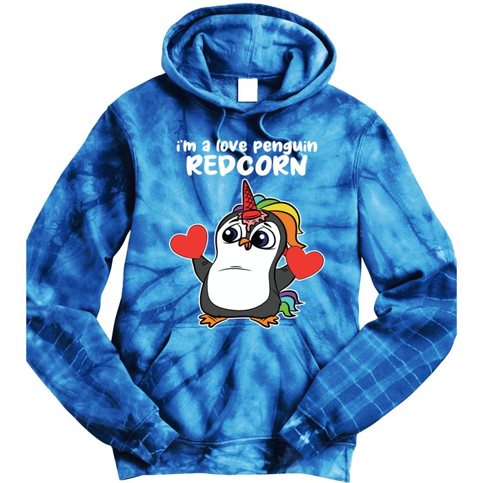 Penguin Unicorn Valentines Day Cute Magical Mystical Animal Gift Tie Dye Hoodie