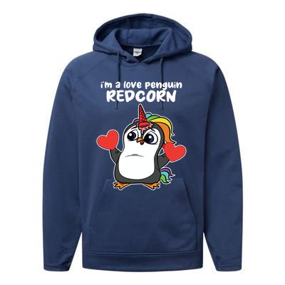 Penguin Unicorn Valentines Day Cute Magical Mystical Animal Gift Performance Fleece Hoodie