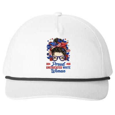 Proud Uneducated White Messy Bun Leopard Glasses Gift Snapback Five-Panel Rope Hat