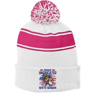 Proud Uneducated White Woman Stripe Pom Pom Beanie