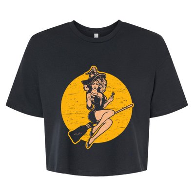 Pin Up Witch Halloween Pinup Girl Halloween Bella+Canvas Jersey Crop Tee