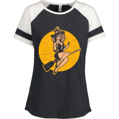 Pin Up Witch Halloween Pinup Girl Halloween Enza Ladies Jersey Colorblock Tee