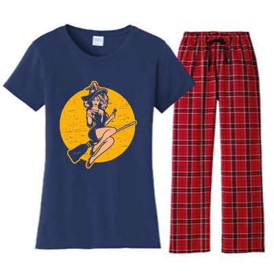 Pin Up Witch Halloween Pinup Girl Halloween Women's Flannel Pajama Set