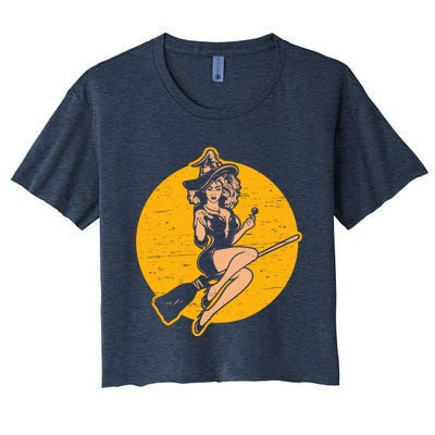 Pin Up Witch Halloween Pinup Girl Halloween Women's Crop Top Tee