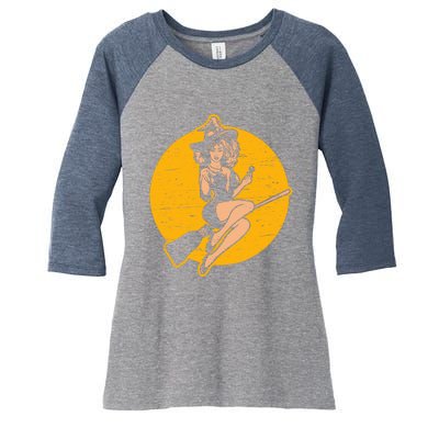 Pin Up Witch Halloween Pinup Girl Halloween Women's Tri-Blend 3/4-Sleeve Raglan Shirt