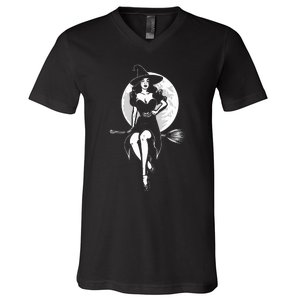 Pin Up Witch Halloween Pinup Halloween V-Neck T-Shirt