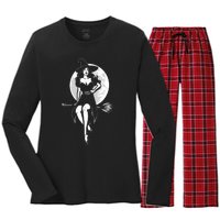 Pin Up Witch Halloween Pinup Halloween Women's Long Sleeve Flannel Pajama Set 