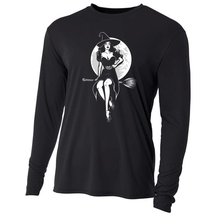 Pin Up Witch Halloween Pinup Halloween Cooling Performance Long Sleeve Crew