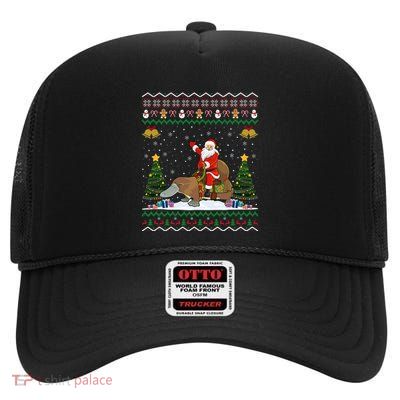 Platypus Ugly Xmas Gift Santa Riding Platypus Christmas Meaningful Gift High Crown Mesh Back Trucker Hat