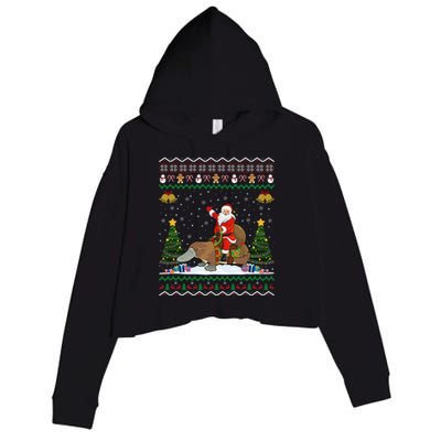 Platypus Ugly Xmas Gift Santa Riding Platypus Christmas Meaningful Gift Crop Fleece Hoodie