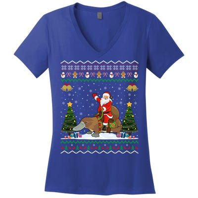 Platypus Ugly Xmas Gift Santa Riding Platypus Christmas Meaningful Gift Women's V-Neck T-Shirt