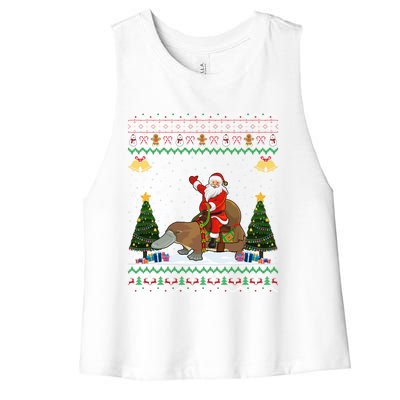 Platypus Ugly Xmas Gift Santa Riding Platypus Christmas Meaningful Gift Women's Racerback Cropped Tank