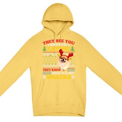 Pomeranian Ugly Xmas Funny Gift They See You're Eating Funny Gift Premium Pullover Hoodie