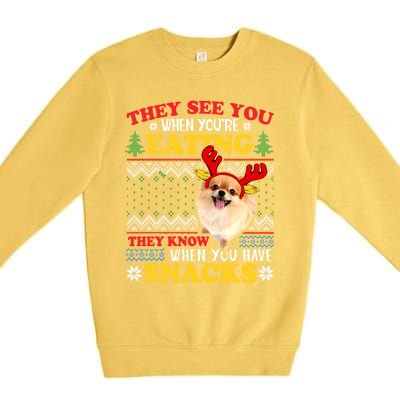 Pomeranian Ugly Xmas Funny Gift They See You're Eating Funny Gift Premium Crewneck Sweatshirt