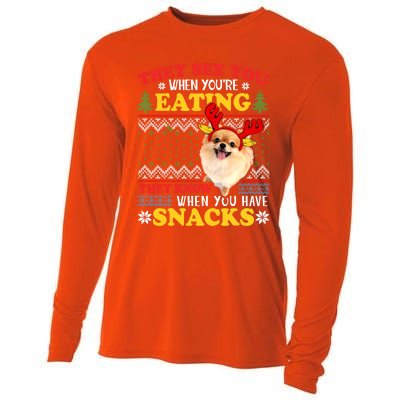 Pomeranian Ugly Xmas Funny Gift They See You're Eating Funny Gift Cooling Performance Long Sleeve Crew