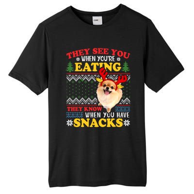 Pomeranian Ugly Xmas Funny Gift They See You're Eating Funny Gift Tall Fusion ChromaSoft Performance T-Shirt