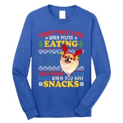 Pomeranian Ugly Xmas Funny Gift They See You're Eating Funny Gift Long Sleeve Shirt