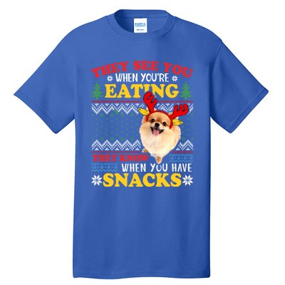 Pomeranian Ugly Xmas Funny Gift They See You're Eating Funny Gift Tall T-Shirt