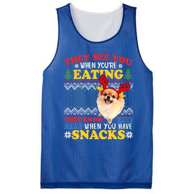 Pomeranian Ugly Xmas Funny Gift They See You're Eating Funny Gift Mesh Reversible Basketball Jersey Tank