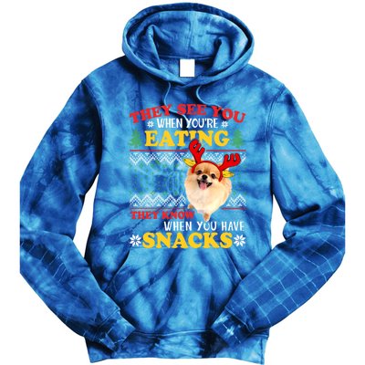 Pomeranian Ugly Xmas Funny Gift They See You're Eating Funny Gift Tie Dye Hoodie