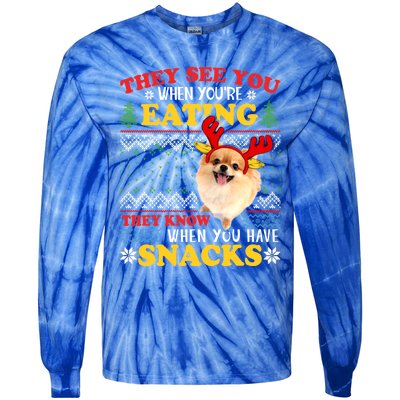 Pomeranian Ugly Xmas Funny Gift They See You're Eating Funny Gift Tie-Dye Long Sleeve Shirt