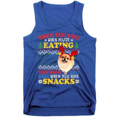 Pomeranian Ugly Xmas Funny Gift They See You're Eating Funny Gift Tank Top