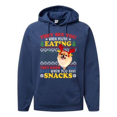 Pomeranian Ugly Xmas Funny Gift They See You're Eating Funny Gift Performance Fleece Hoodie