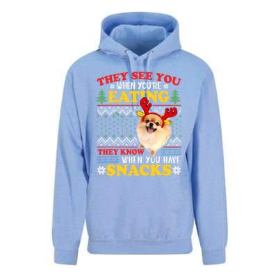 Pomeranian Ugly Xmas Funny Gift They See You're Eating Funny Gift Unisex Surf Hoodie