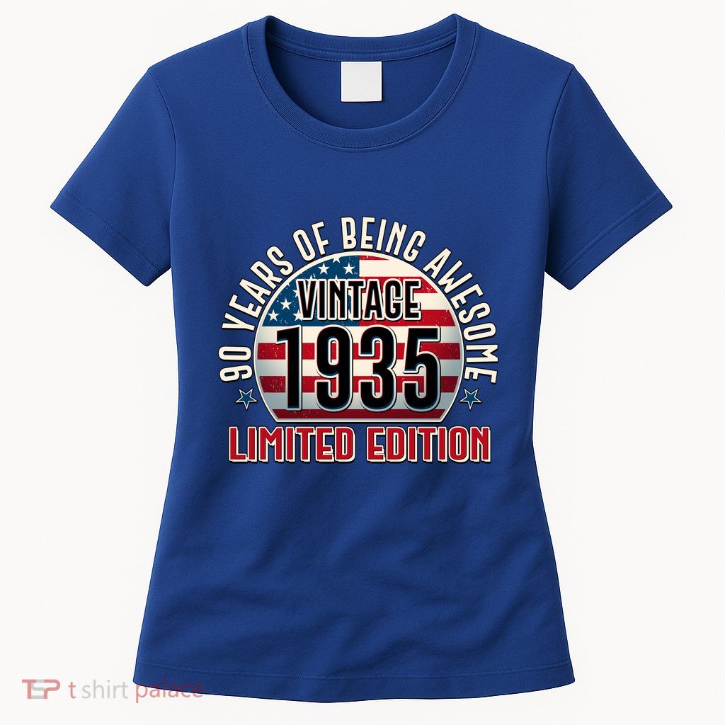 Patriotic Vintage 1935 Limited Edition 90 Years Of Being Awesome Womens T-Shirt