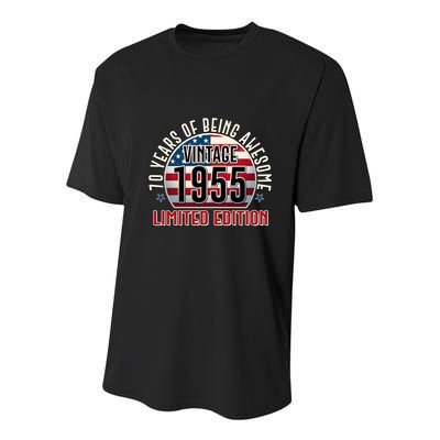 Patriotic Vintage 1955 Limited Edition 70 Years Of Being Awesome Youth Performance Sprint T-Shirt