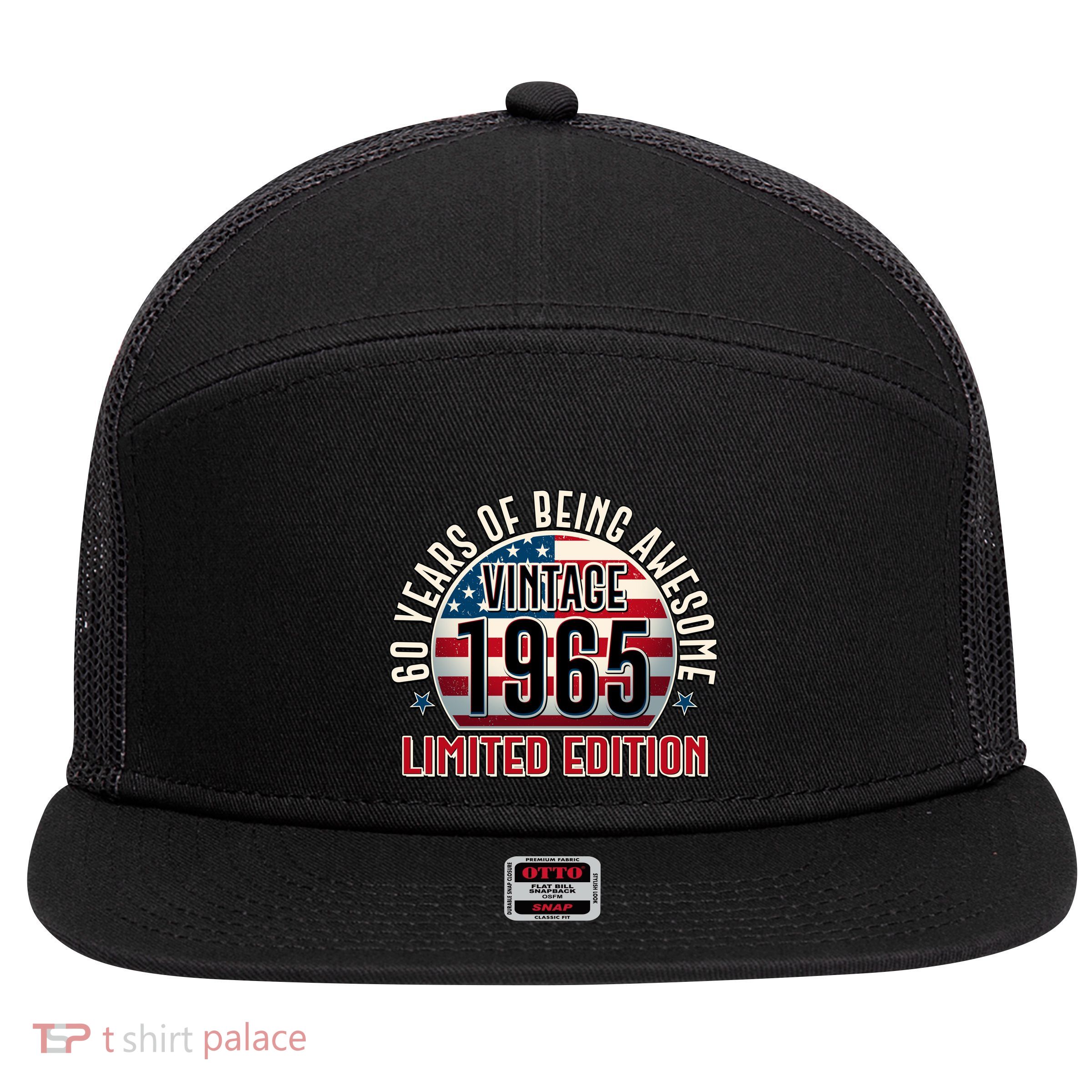 Patriotic Vintage 1965 Limited Edition 60 Years Of Being Awesome 7 Panel Mesh Trucker Snapback Hat
