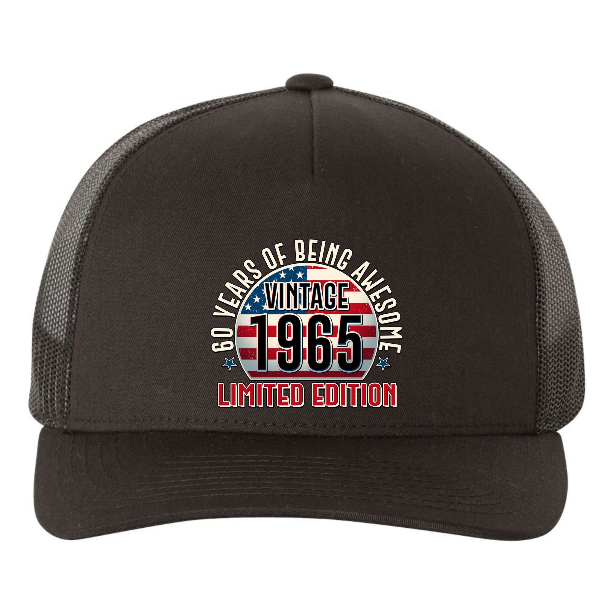 Patriotic Vintage 1965 Limited Edition 60 Years Of Being Awesome Yupoong Adult 5-Panel Trucker Hat