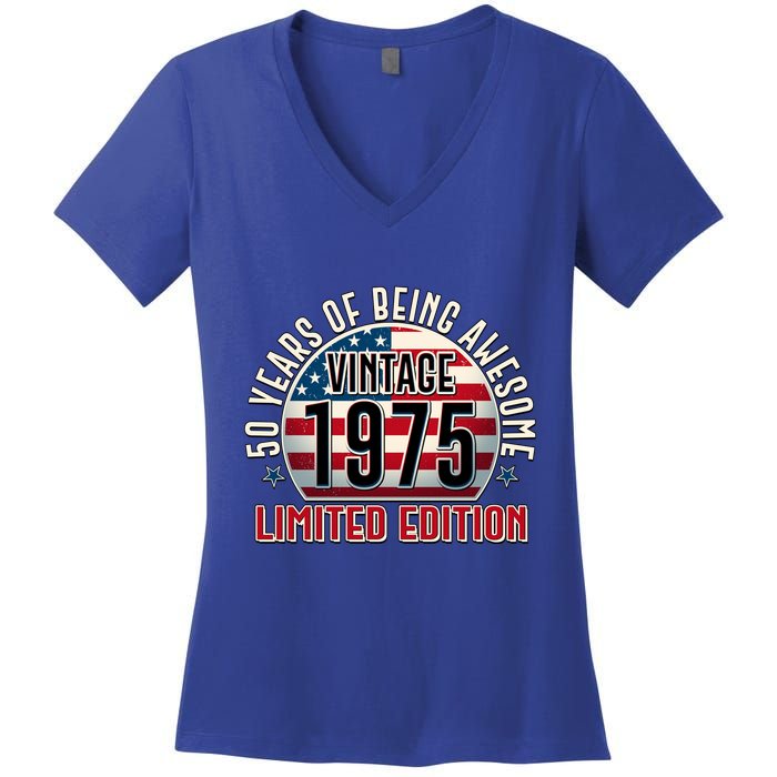 Patriotic Vintage 1975 Limited Edition 50 Years Of Being Awesome Women's V-Neck T-Shirt