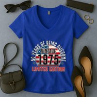 Patriotic Vintage 1975 Limited Edition 50 Years Of Being Awesome Women's V-Neck T-Shirt