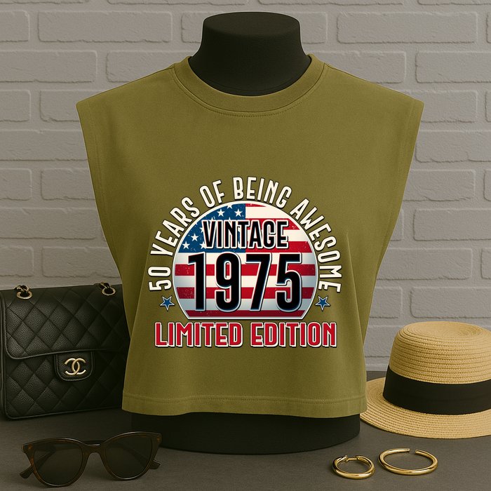 Patriotic Vintage 1975 Limited Edition 50 Years Of Being Awesome Garment-Dyed Women's Muscle Tee