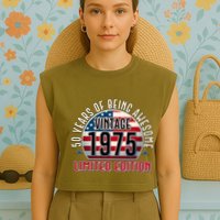 Patriotic Vintage 1975 Limited Edition 50 Years Of Being Awesome Garment-Dyed Women's Muscle Tee