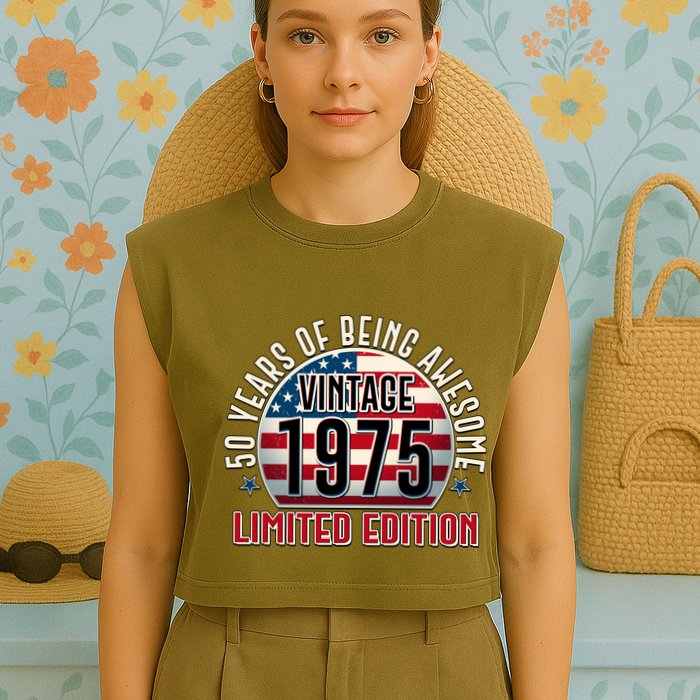 Patriotic Vintage 1975 Limited Edition 50 Years Of Being Awesome Garment-Dyed Women's Muscle Tee
