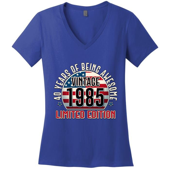Patriotic Vintage 1985 Limited Edition 40 Years Of Being Awesome Women's V-Neck T-Shirt