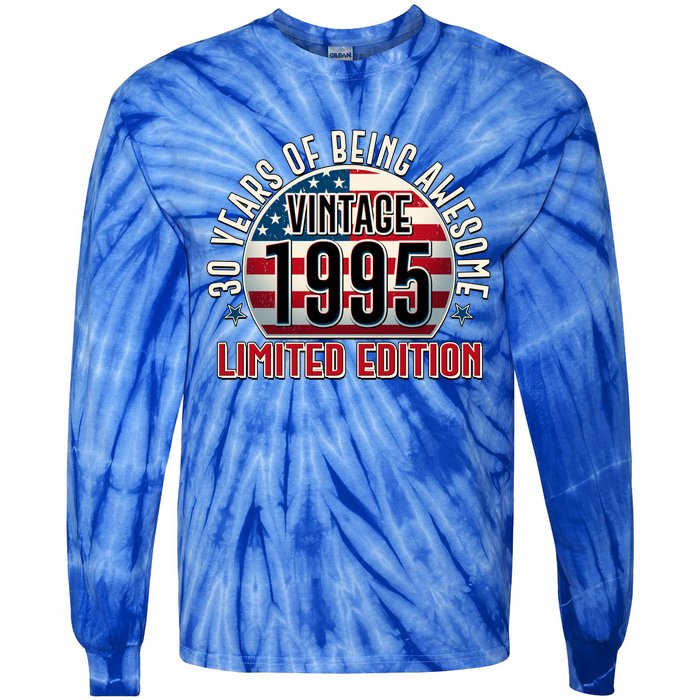 Patriotic Vintage 1995 Limited Edition 30 Years Of Being Awesome Tie-Dye Long Sleeve Shirt