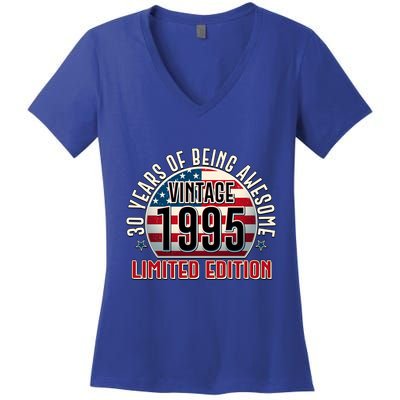 Patriotic Vintage 1995 Limited Edition 30 Years Of Being Awesome Women's V-Neck T-Shirt
