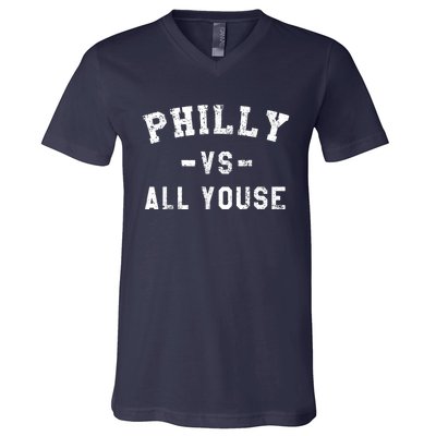 Philly Vs All Youse Funny Philadelphia Slang Retro V-Neck T-Shirt