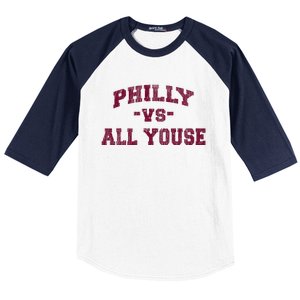 P.H.I.L.L.Y Vs All Youse Funny Retro Philadelphia Slang Baseball Sleeve Shirt