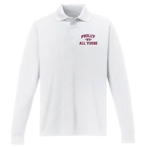 P.H.I.L.L.Y Vs All Youse Funny Retro Philadelphia Slang Performance Long Sleeve Polo